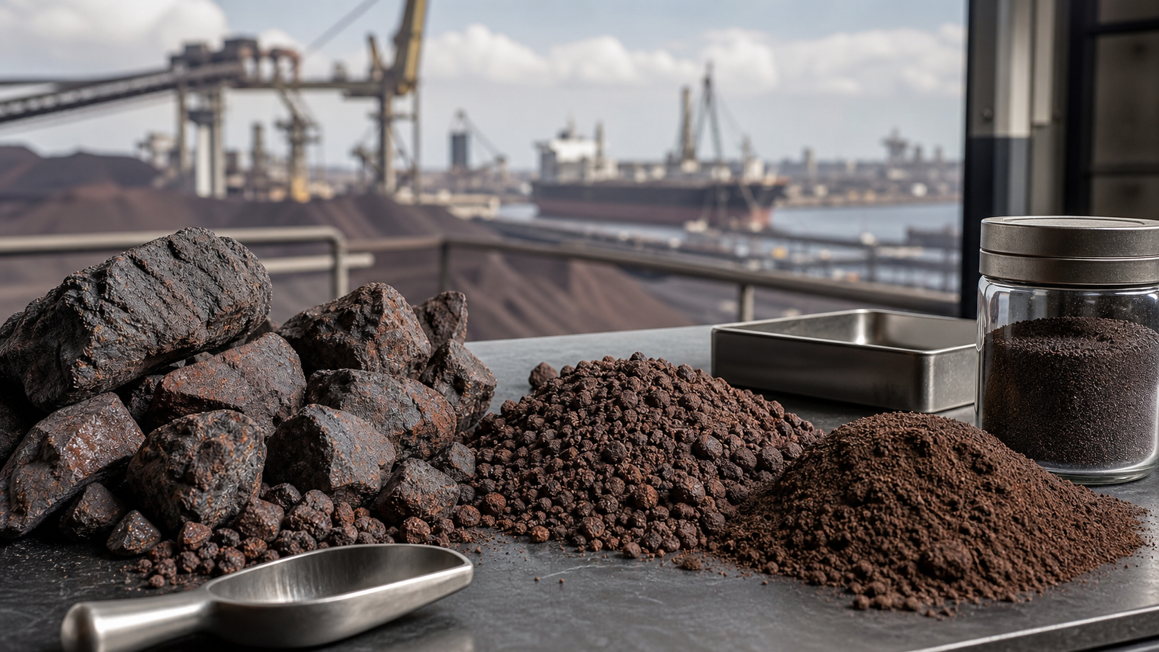Iron ore lump, fines, and concentrate samples prepared for commercial review